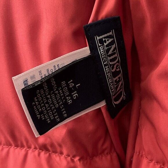 Lands End Goose Down Jacket Reversible Black & Red Puffer Women Sz L 14-16 - Picture 8 of 14